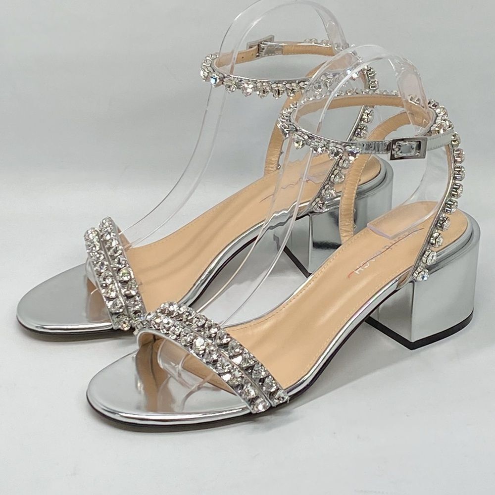 Mach & Mach Audrey Embellished Metallic Leather Ankle Sandals size 38